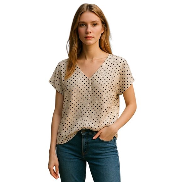 Hilary Radley Poncho Top Large Black White Dot - Picture 1 of 8